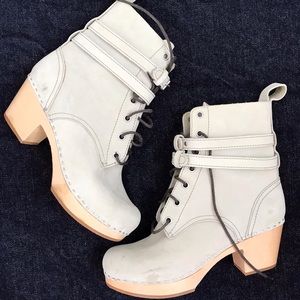 Swedish Hasbeens gray nubuck suede clog boot 38